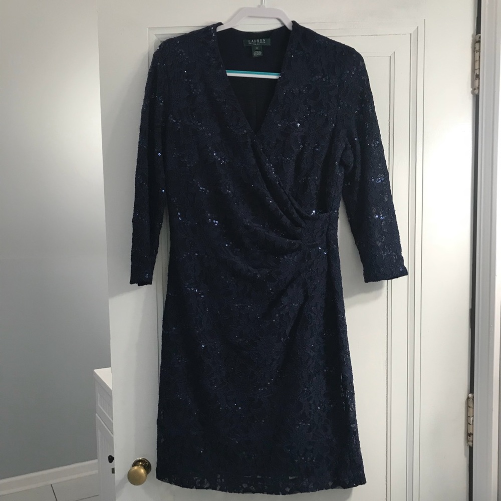 Navy Blue lace dress with sequins.